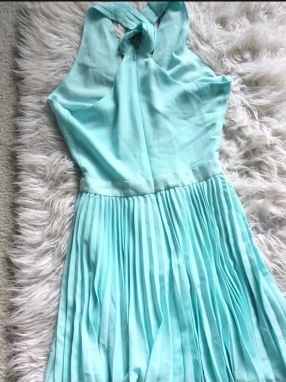 Bebe Chiffon Pleated Fit and Flare Dress